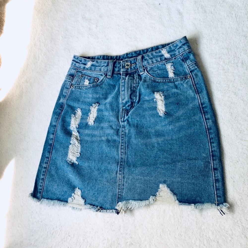 Ripped Jean Skirt